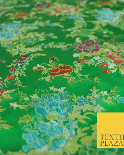 Traditional Oriental Chinese Brocade Metallic Floral Satin Jacquard Fabric 59"