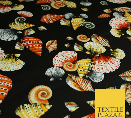 Sea Shells Oyster Clams Beach Printed Premium COTTON Sateen Fabric 58" Wide