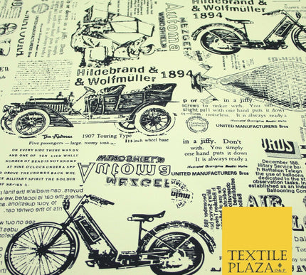 Cream Historic Classic Script Vintage 100% COTTON CANVAS Print Fabric Craft 2285