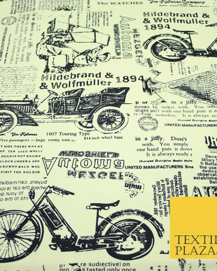 Cream Historic Classic Script Vintage 100% COTTON CANVAS Print Fabric Craft 2285