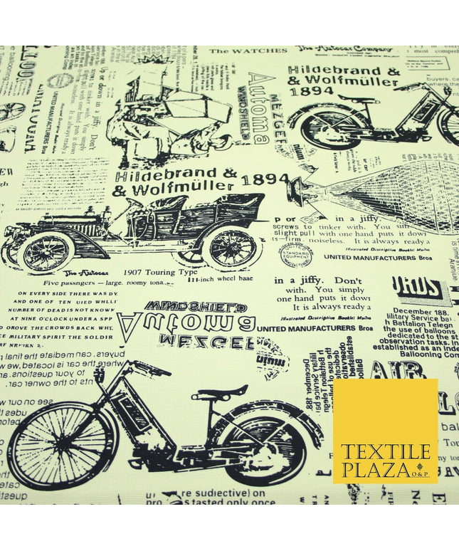 Cream Historic Classic Script Vintage 100% COTTON CANVAS Print Fabric Craft 2285