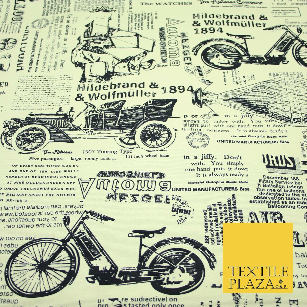 Cream Historic Classic Script Vintage 100% COTTON CANVAS Print Fabric Craft 2285