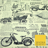 Cream Historic Classic Script Vintage 100% COTTON CANVAS Print Fabric Craft 2285