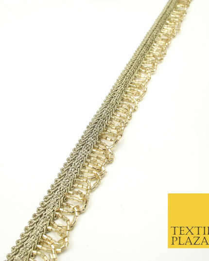 Light Gold Glass Beaded Swag Tassel Drop Loop Trimming Ribbon Border Lace X313