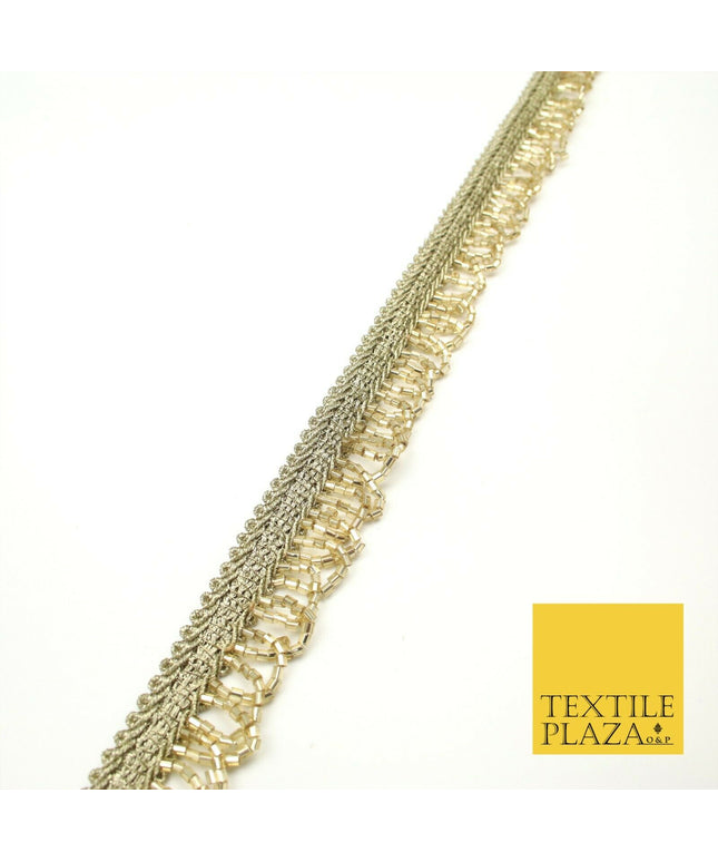 Light Gold Glass Beaded Swag Tassel Drop Loop Trimming Ribbon Border Lace X313