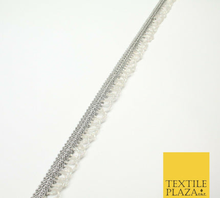 Silver Pearl Glass Beaded Swag Tassel Drop Loop Trimming Ribbon Border Lace X318