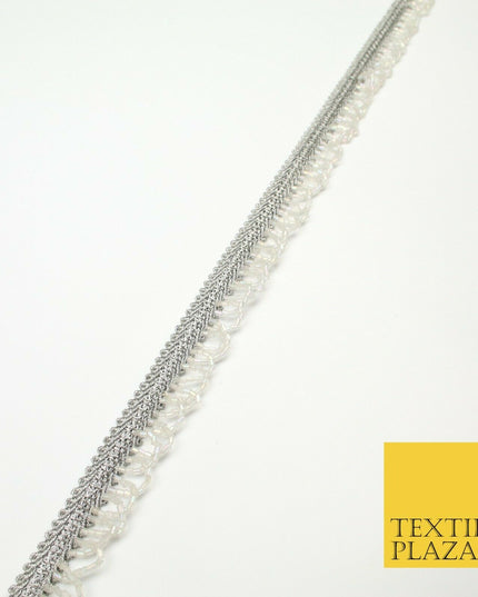 Silver Pearl Glass Beaded Swag Tassel Drop Loop Trimming Ribbon Border Lace X318