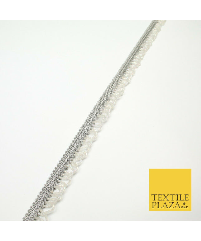 Silver Pearl Glass Beaded Swag Tassel Drop Loop Trimming Ribbon Border Lace X318