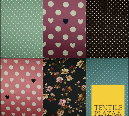 High Quality Polka Dot Spot Hearts Floral Printed Chamoise Satin Dress Fabric