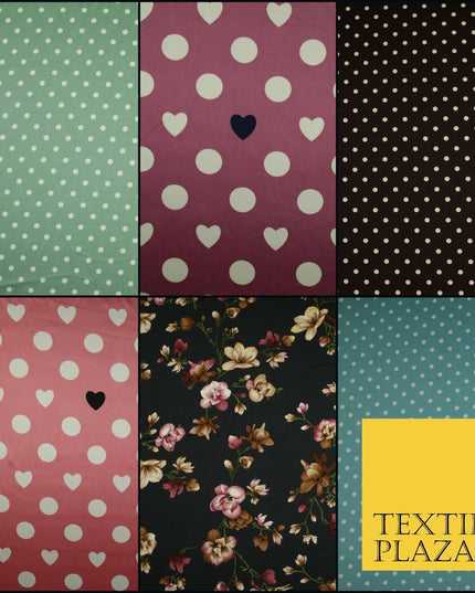High Quality Polka Dot Spot Hearts Floral Printed Chamoise Satin Dress Fabric
