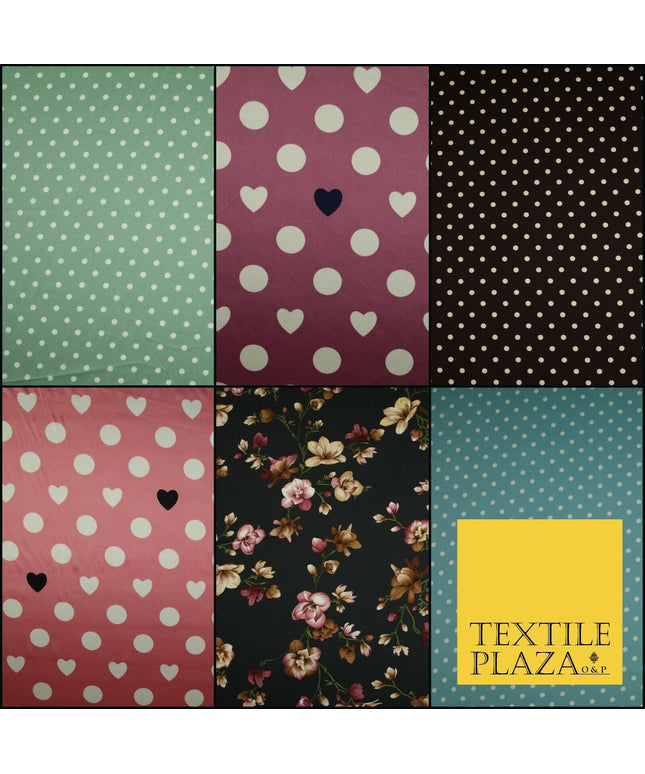 High Quality Polka Dot Spot Hearts Floral Printed Chamoise Satin Dress Fabric