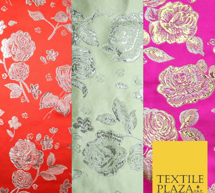 Traditional Oriental Chinese Brocade Metallic Floral Satin Jacquard Fabric 59"
