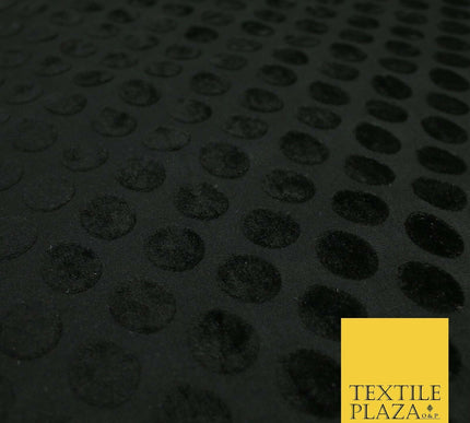 BLACK Velvet Spotted Polka Dot Devore Jersey Fabric Material Dress Craft 1960