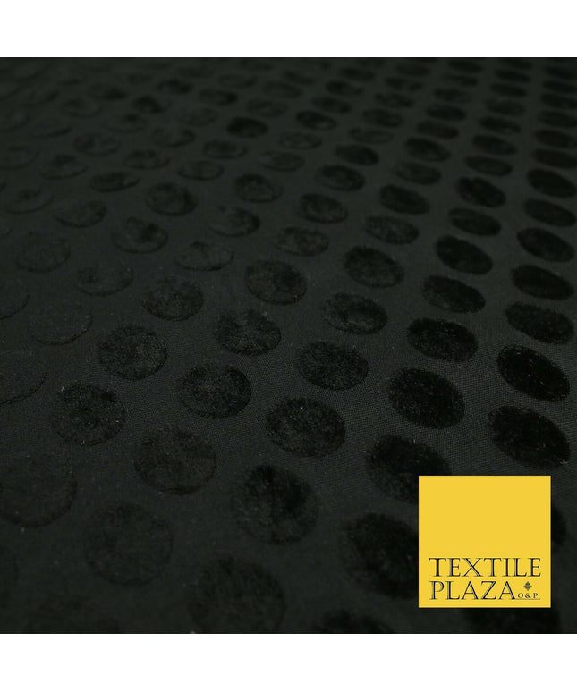 BLACK Velvet Spotted Polka Dot Devore Jersey Fabric Material Dress Craft 1960