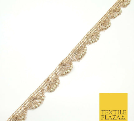 Light Gold Pearl Swag Trimming Border Indian Ethnic Pankhi Gota Scallop X307