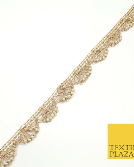 Light Gold Pearl Swag Trimming Border Indian Ethnic Pankhi Gota Scallop X307