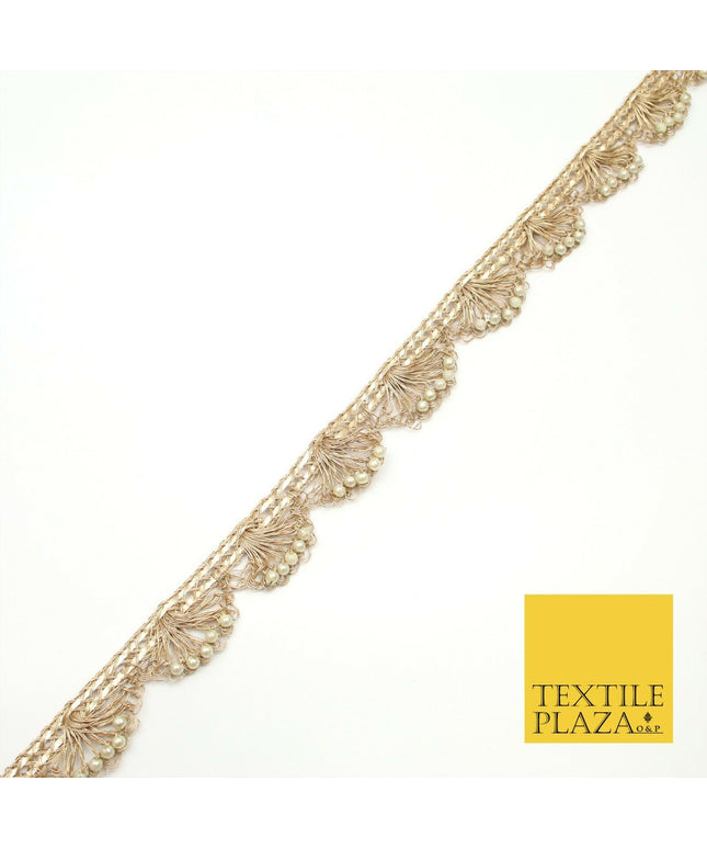 Light Gold Pearl Swag Trimming Border Indian Ethnic Pankhi Gota Scallop X307