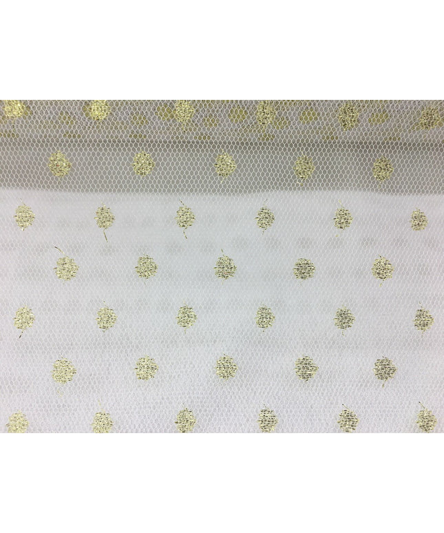 Sparkle Spot Print Mesh Fabric - 100% Polyester- Per Metre - GOLD/WHITE - RE88