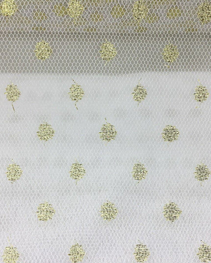 Sparkle Spot Print Mesh Fabric - 100% Polyester- Per Metre - GOLD/WHITE - RE88