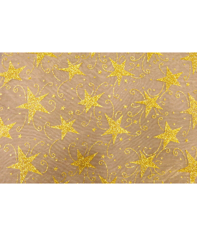 Glitter Star Organdi (Organza) Christmas Fabric 100% Nylon - GOLD RE49