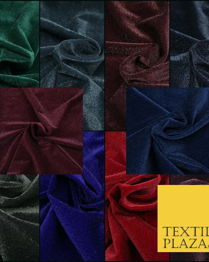 Premium Plain Shimmer Sparkle Velvet Dress Fabric Craft Fashion 2 Way Stretch