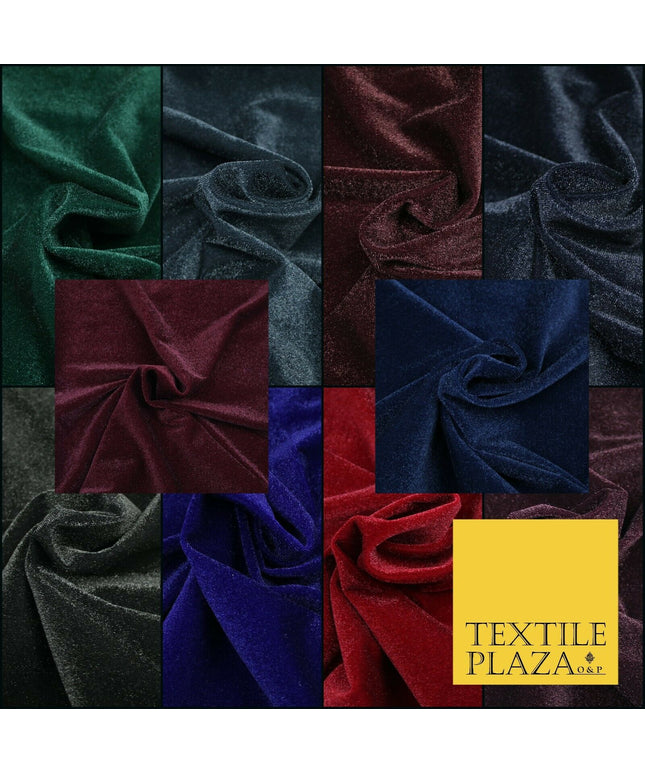 Premium Plain Shimmer Sparkle Velvet Dress Fabric Craft Fashion 2 Way Stretch