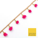 HOT PINK Pom Pom Tassels Indian Woven Gold Trim Ribbon Border Lace Ethnic X261
