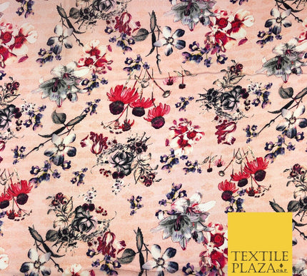 Pink Floral Watercolour Silky DigitalPrint Satin Crepe Dress Fabric Trendy I1082