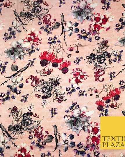 Pink Floral Watercolour Silky DigitalPrint Satin Crepe Dress Fabric Trendy I1082