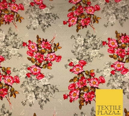 Gold Floral Cluster Silky Digital Print Satin Crepe Dress Fabric Trendy I1079