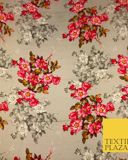 Gold Floral Cluster Silky Digital Print Satin Crepe Dress Fabric Trendy I1079
