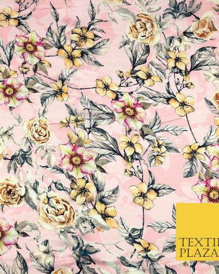 Baby Pink Floral Silky Digital Print Satin Crepe Dress Fabric Trendy Style I1072