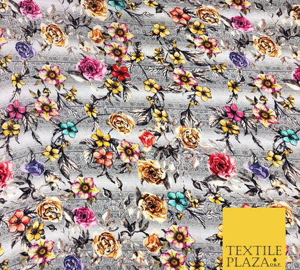 Grey Intense Floral Silky Digital Print Satin Crepe Dress Fabric Trendy I1078