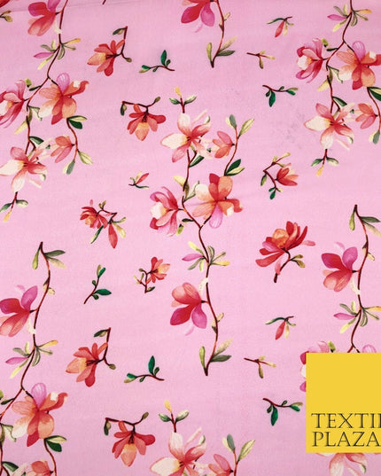 Bubblegum Pink Floral Silky Digital Print Satin Crepe Dress Fabric Trendy I1075