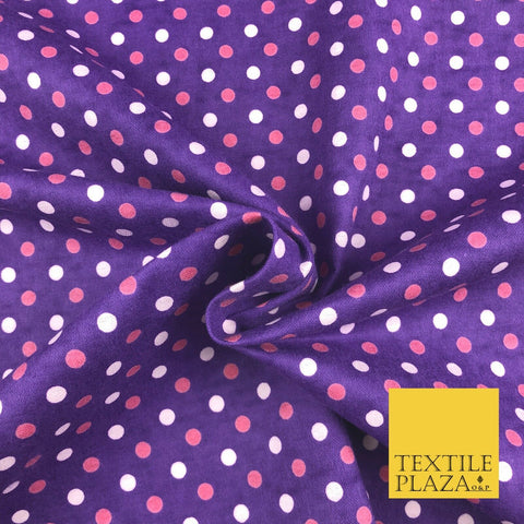 PURPLE PINK WHITE Spotted Winceyette Soft Brushed Cotton Dot Print Fabric R1065
