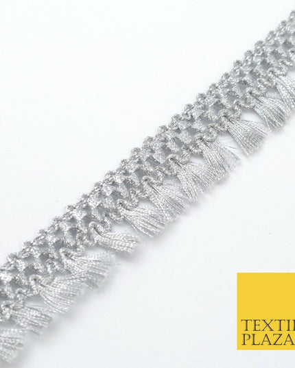 SILVER Mini Tassels Indian Woven Glitter Trim Ribbon Border Lace Ethnic X265