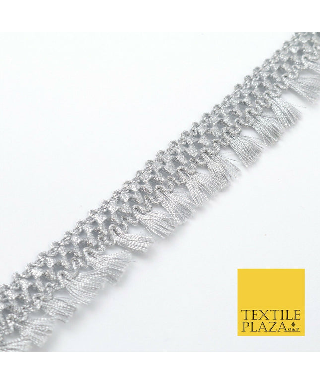 SILVER Mini Tassels Indian Woven Glitter Trim Ribbon Border Lace Ethnic X265