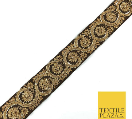 BROWN Fancy Flower Swirls Zari Sequin Trimming Border Indian Ethnic (X67)
