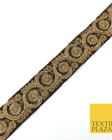 BROWN Fancy Flower Swirls Zari Sequin Trimming Border Indian Ethnic (X67)
