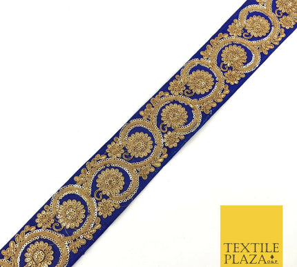 ROYAL BLUE Fancy Flower Swirls Zari Sequin Trimming Border Indian Ethnic (X69)