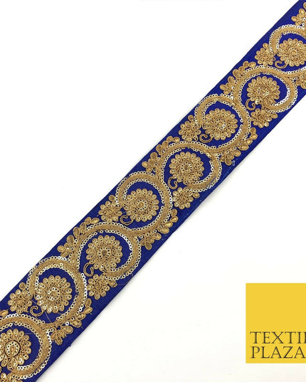 ROYAL BLUE Fancy Flower Swirls Zari Sequin Trimming Border Indian Ethnic (X69)