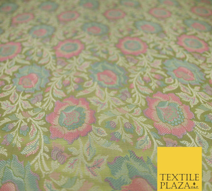 Green Luxury Ornate Floral PURE Benarsi Brocade Woven Fine Dress FabricFancy1762