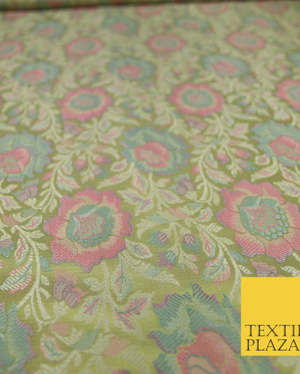 Green Luxury Ornate Floral PURE Benarsi Brocade Woven Fine Dress FabricFancy1762
