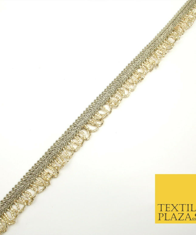 Light Gold Glass Beaded Swag Tassel Drop Loop Trimming Ribbon Border Lace X313