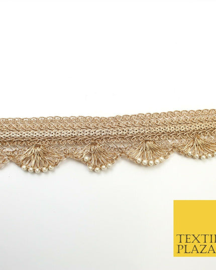 Light Gold Intricate Pearl Swag Trimming Border Ethnic Pankhi Scallop X309