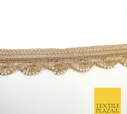 Light Gold Intricate Pearl Swag Trimming Border Ethnic Pankhi Scallop X309