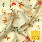 Lemon Cream Floral Silky Digital Print Satin Crepe Dress Fabric Trendy I1074