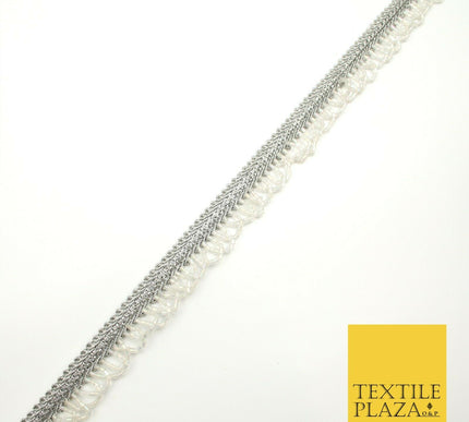 Silver Pearl Glass Beaded Swag Tassel Drop Loop Trimming Ribbon Border Lace X318