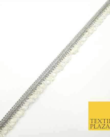 Silver Pearl Glass Beaded Swag Tassel Drop Loop Trimming Ribbon Border Lace X318