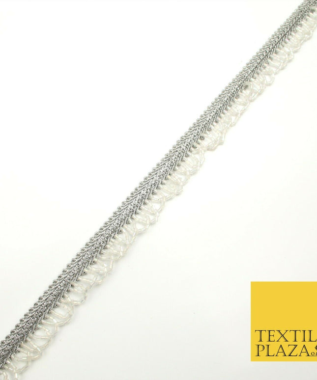 Silver Pearl Glass Beaded Swag Tassel Drop Loop Trimming Ribbon Border Lace X318